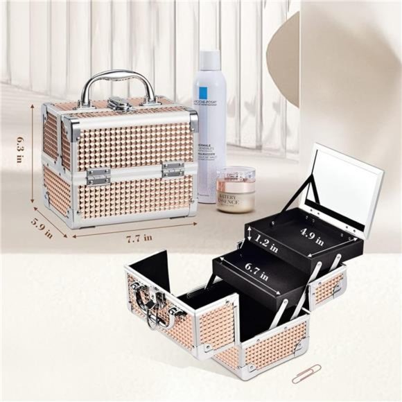 Makeup Train Case Portable Cosmetic Box Jewelry Organizer 2-Tier Trays Lockable - Picture 4 of 7